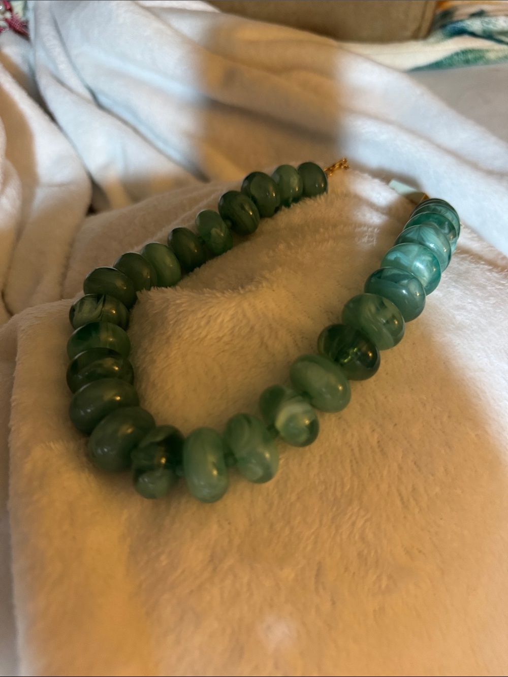 Handmade Green Glass Bead Necklace - Chunky Aqua Statement Necklace - Picture 2 of 3